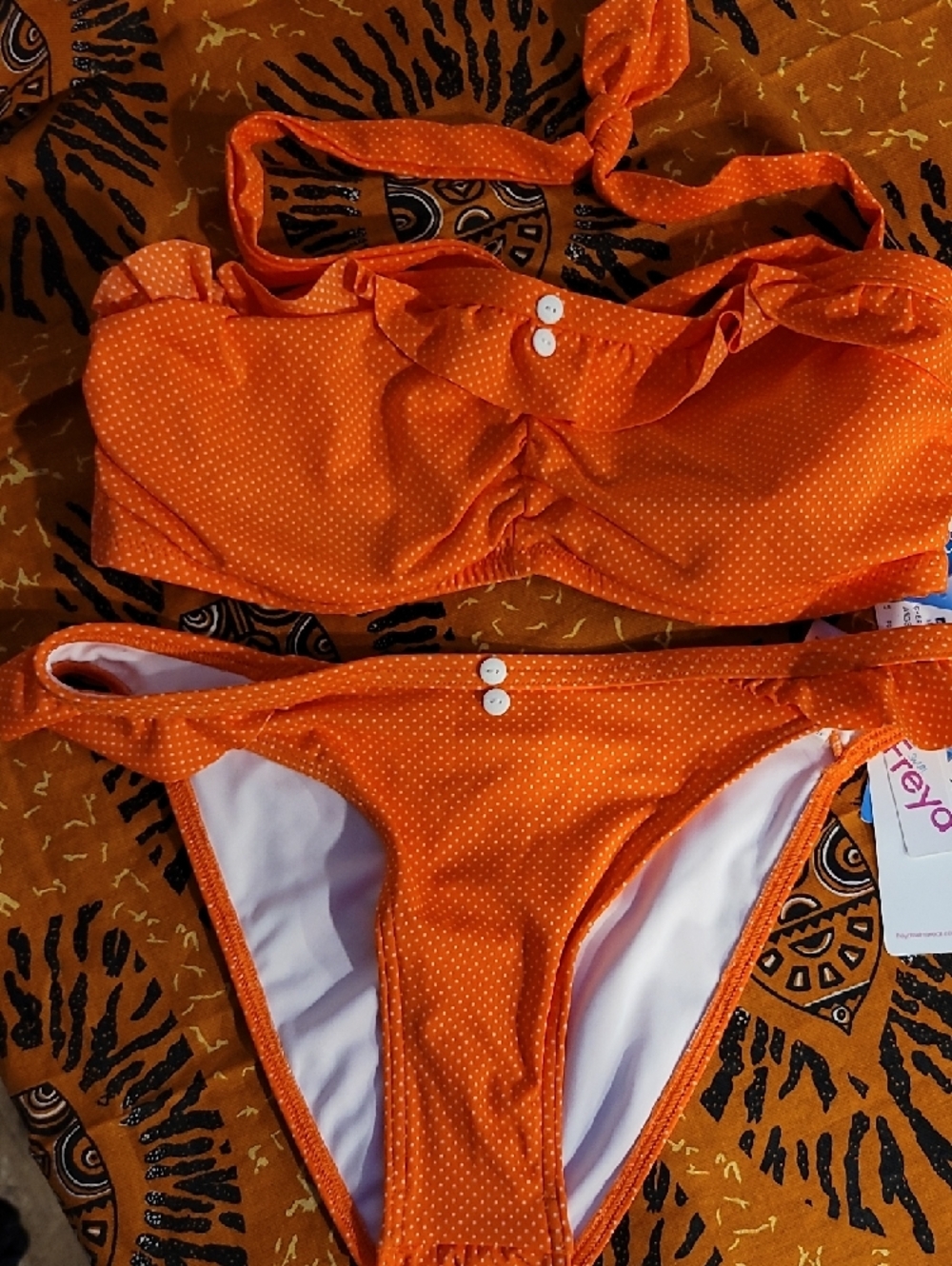NWT Freya Coral Polka Dot Bikini Set Size Small Bottoms 32E Top Curvy Girl Cute